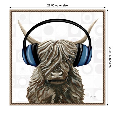 Highland Cow with Headphones Canvas Art Print, 22 x 22