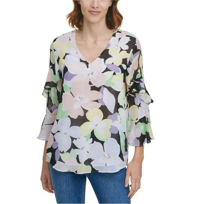 Calvin Klein Womens Floral Pullover Blouse