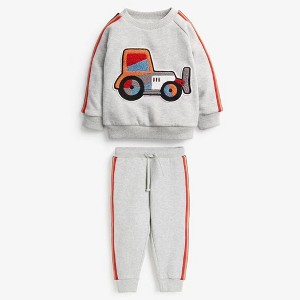 MyKids-USA Baby Boy Cartoon Truck Pattern Side Striped Design Hoodie & Trousers Warm Sets - 1 of 4