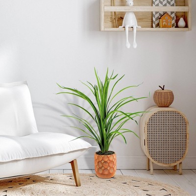 38" Green Faux Dracaena Plant in Terracotta Cement Planter