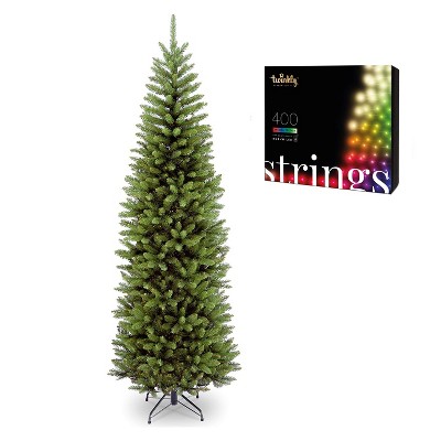 National Tree Company Kingswood 7 Foot Slim Artificial Christmas Tree Bundle with Twinkly Bluetooth WiFi 400 LED Color & White 105 Foot String Lights