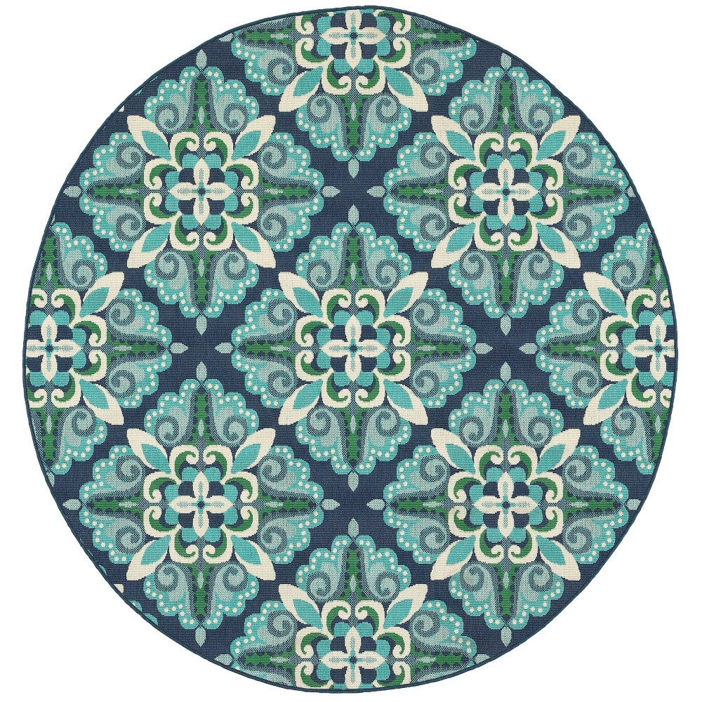 Photos - Area Rug 7'10'' Marlowe Medallion Round Patio Rug Blue/Green - Captiv8e Designs