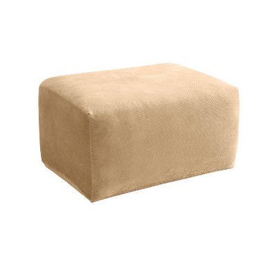 Cream Stretch Pique Ottoman Slipcover with Elastic Fit