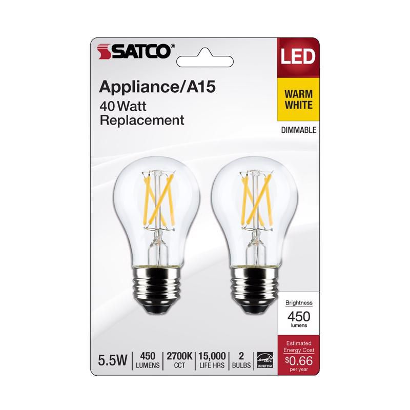 Satco . A15 E26 (Medium) Filament LED Bulb Warm White 40 Watt Equivalence 2 pk, 1 of 2