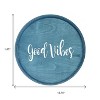 HomeRoots 14" Teal Blue And White Good Vibes Round Serving Tray With Handles - 3 of 4