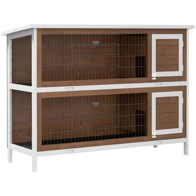 PawHut 54" 2-Story Large Rabbit Hutch Bunny Cage Wooden Pet House Small Animal Habitat with Lockable Doors, No Leak Tray and waterproof Roof for Outdoor/Indoor