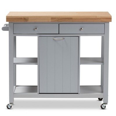 Light Gray Rubberwood Kitchen Island Cart with Storage