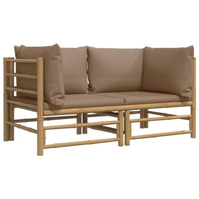 vidaXL Patio Corner Sofas in Bamboo with Taupe Cushions, 2-pc Set - Durable Outdoor Seating Experience with a Natural Touch