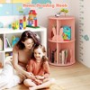 Costway Kids Rotating Bookshelf 2 Tier Freestanding 360° Revolving Display Storage Rack White/Pink - 2 of 4