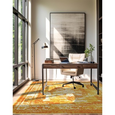 Sofia Collection 8' Square Orange Synthetic Area Rug