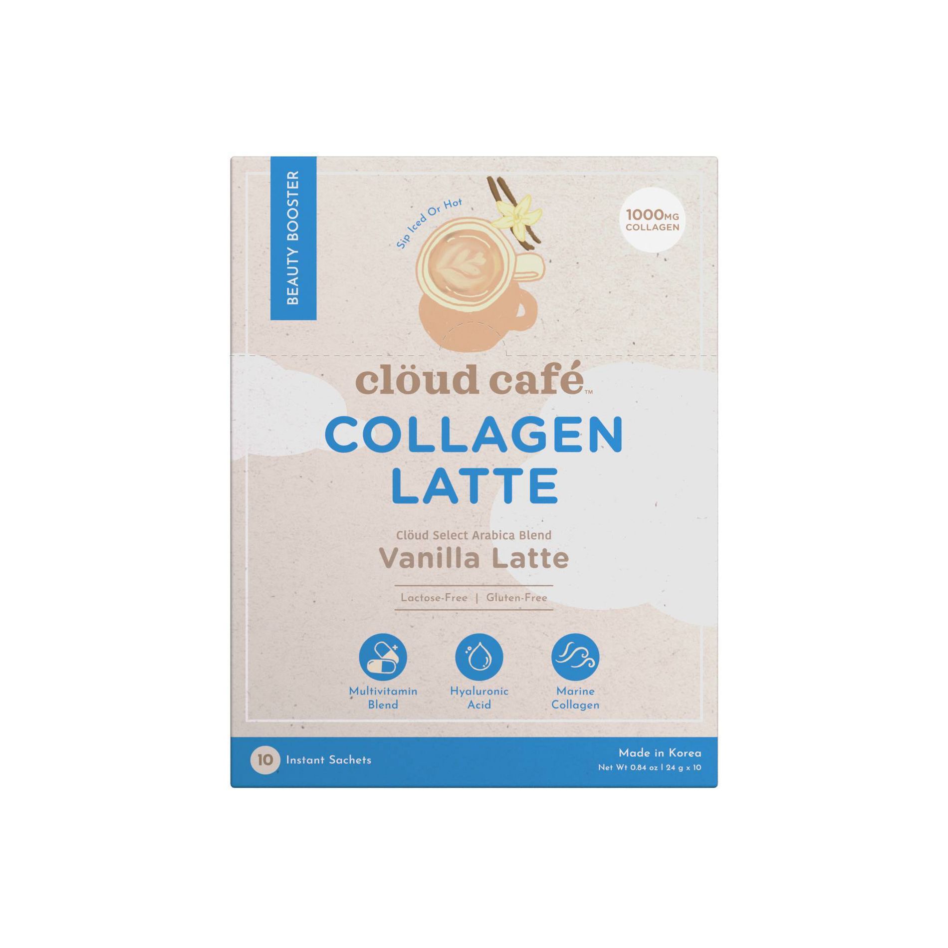 Cloud Cafe Vanilla Latte with Marine Collagen Instant Coffee - 8oz