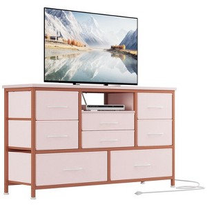 Coolmee 8 Drawer Fabric Dresser TV Stand, Dresser for Bedroom with Power Outlets & LED Lighting for 55 inch TVs, Wide Storage Console Table - 1 of 4
