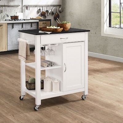 NicBex Mobile Kitchen Island Cart Multifunctional Kitchen Carts on Wheels with Storage with 1 Cabinet Door and 2 Open Shelves for Kitchen, White