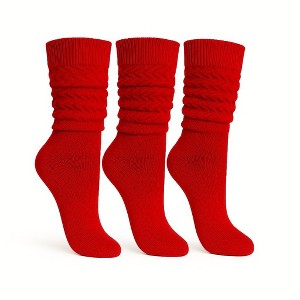 Women’s Slouch Socks Cotton Slouchy Knee-High Boot Socks 3 Pairs Scrunch Breathable Extra Long All-Season Comfort - 1 of 4