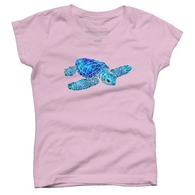 Girl's Design By Humans Blue And Green Watercolor Sea Turtle By Maryedenoa T-Shirt