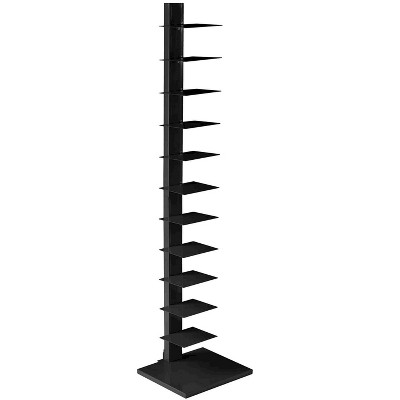 SEI Furniture HZ9493 65 Inch Freestanding Adjustable 12 Tier Modern Metal Spine Tower Book Shelf Decor Organizer Storage Case, Black