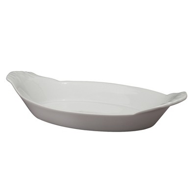 HIC Harold Import Co White Porcelain 10 Inch Au Gratin Oval Baking Dish