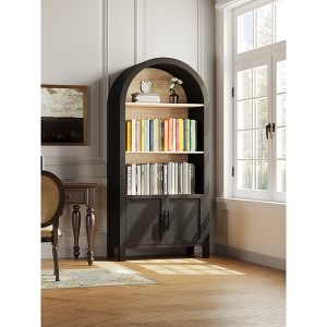 Lycvki Mid-Century 66.70 in Black Tall Arched Bookcase with Open Shelf  and Door - 1 of 4