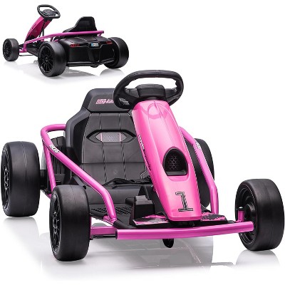 24V Ride-On Go Kart, Electric Battery-Powered Drift Kart with Dual 300W Motors, 8 MPH, Music & Horn, Outdoor Electric Car for Ages 8+