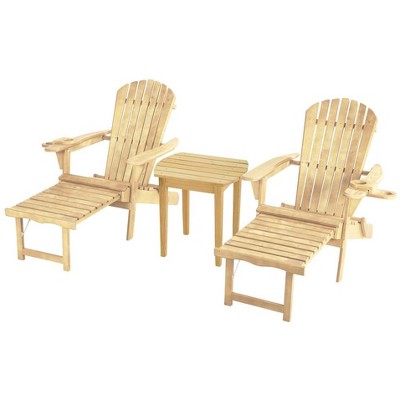 Jiallo Oceanic Collection Adirondack Chaise Lounge Chair Foldable, cup and glass holder, built in ottoman, Set of 2 Lounge chairs and 1 end table