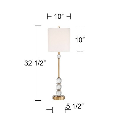 Halston Modern Buffet Table Lamps Set, Brass Crystal with Off-White Shade