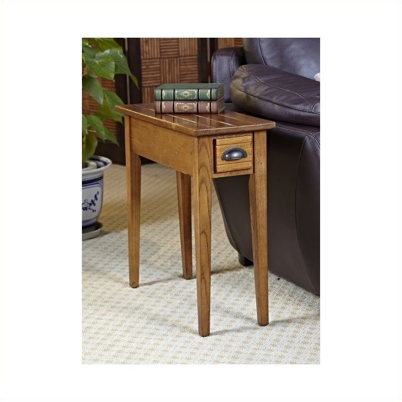 Leick Furniture Bin Pull Narrow Wood End Table in Candleglow Brown Finish, 1 of 8
