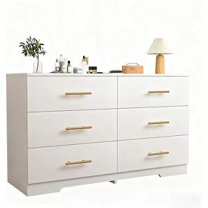 White 6-Drawer Dresser with Gold Handles, Modern Wooden Chest of Drawers for Bedroom, Living Room, Entryway - 1 of 4