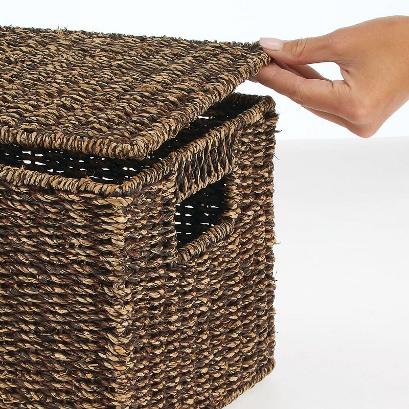 mDesign Woven Seagrass Home Storage Basket with Lid, Set of 3, 5 of 11