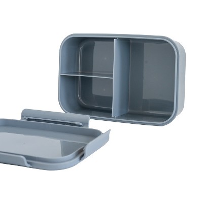 Blueberry Blue Recycled Plastic Bento Box with Floral Print