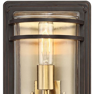 Modern 21" Bronze and Brass Wall Sconce with Clear Glass