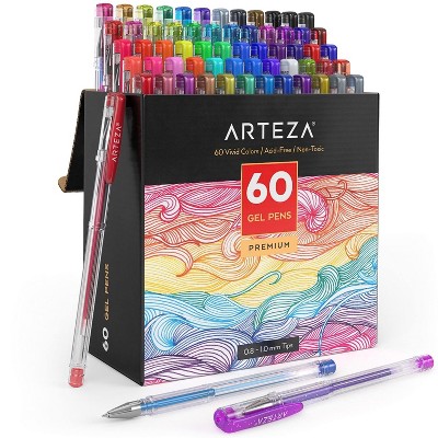 Arteza Gel Ink Colored Pens Set, Assorted Colors - Doodle, Draw, Journal - 60 Pack (ARTZ-8001)