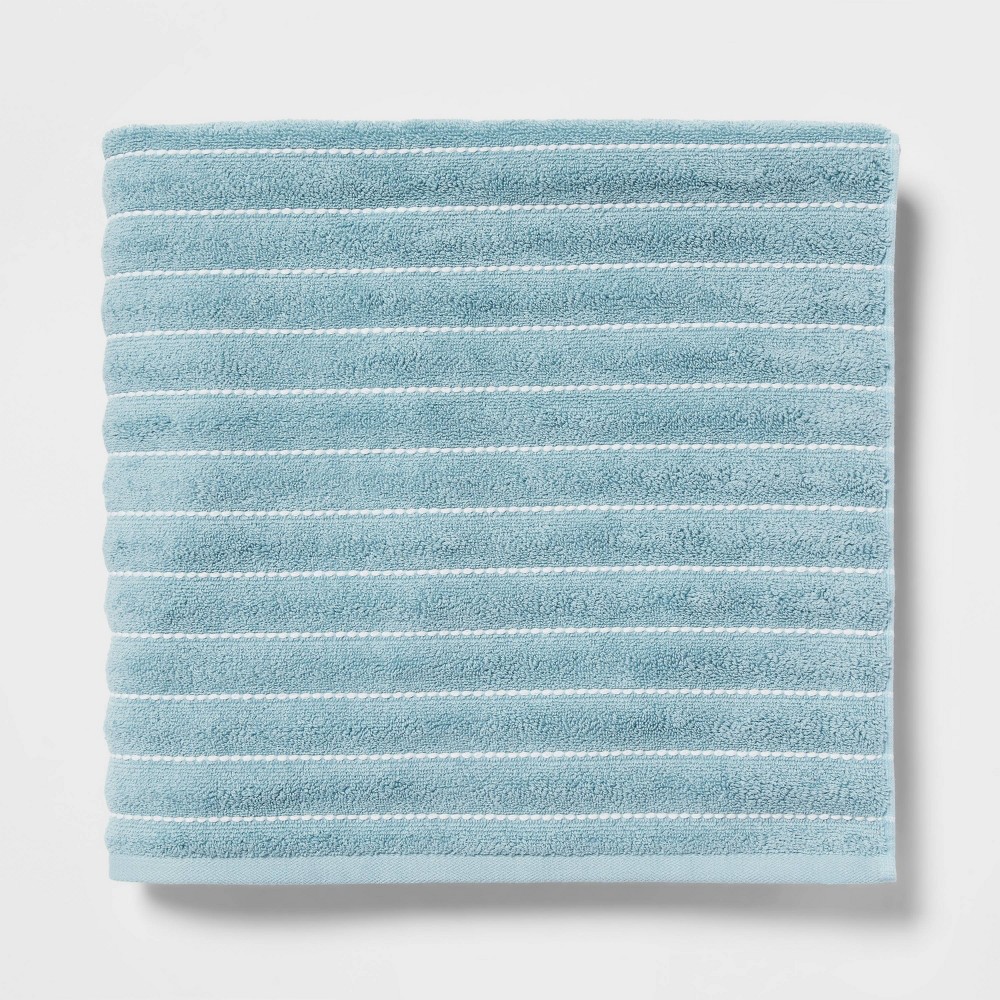 Performance Plus Oversized Bath Towel Aqua Striped - Threshold™: Heavyweight Cotton Blend, Fade-Resistant, with Hanging Loop