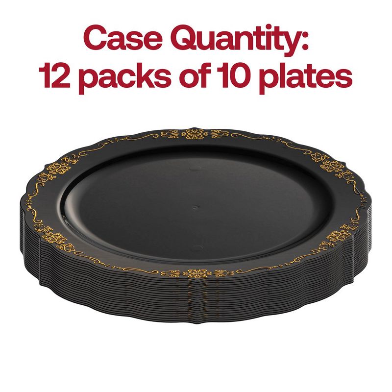 Smarty Had A Party 10" Black with Gold Vintage Rim Round Disposable Plastic Dinner Plates (120 Plates), 3 of 7
