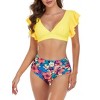 Women's V Neck Bikini Set Two Piece Ruffled Top Bathing Suits High Waisted Bikini Bottom U Back Swimwear - 2 of 4