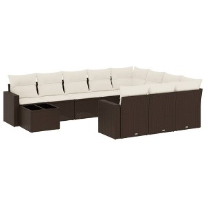 vidaXL 11 Piece Patio Sofa Set with Cushions Brown and Cream Poly Rattan - 1 of 4