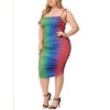 Agnes Orinda Women's Plus Size Rainbow Tie Shoulder Gathering Midi Bodycon Dresses - 2 of 4