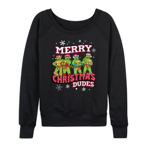 Women's - Teenage Mutant Ninja Turtles - Merry Christmas Dude Lightweight French Terry Wide Neck Long Sleeve Shirt - 1 of 4