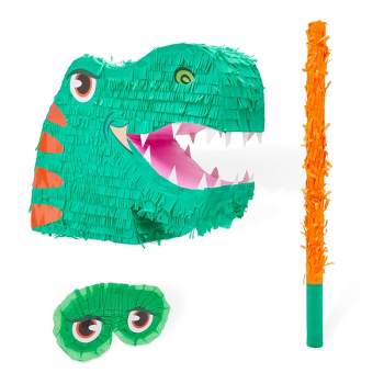 Blue Panda 3 Piece Large Dinosaur Pinata Set with Blindfold and Stick (14 x 20 x 5.5 In)