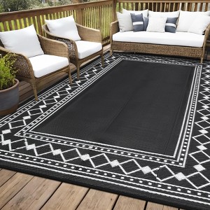 Outdoor Rug - Waterproof Picnic Mat, Non-Slip Camping Carpet for Beach, RV (Black) - 1 of 4