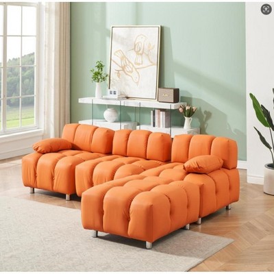 MYINDA 90.60 Inch Tech Fabric Sofa, Water, Stain, and Cat Scratch Resistant, Apartment Bedroom, Orange