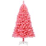 Costway 6.5ft Snow Flocked Hinged Artificial Christmas Tree w/ Metal Stand Pink