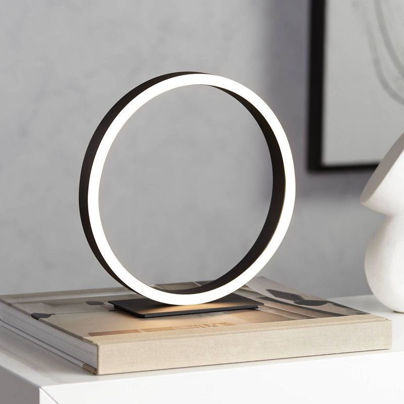 360 Lighting Looped Ring 10" High Small Modern Accent Table Lamp LED Black Metal Single White Shade Living Room Bedroom Bedside Nightstand House, 2 of 10
