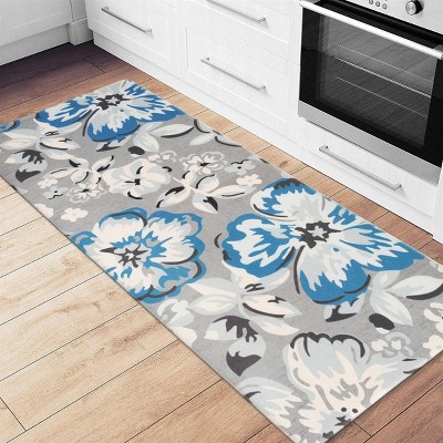 Blue and Gray Floral Anti-Fatigue Kitchen Mat