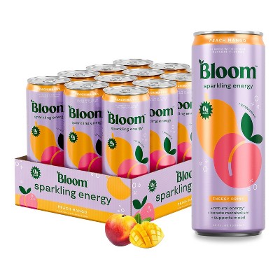 Bloom Sparkling Energy Drink, Peach Mango, 12oz (Pack of 12)