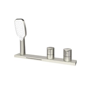 CASAINC Pressure Balanced 2-Handle Deck-Mount Waterfall Roman Tub Faucet with 3-Sprayer Handheld Shower in. Brushed Gold - 1 of 1
