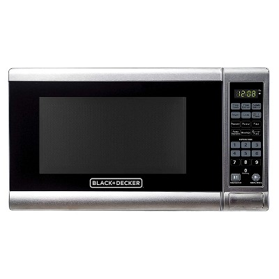 Black+Decker EM720CPY-PM 0.7 Cubic Foot 700 Watt Compact Stainless Steel LED Display Countertop Microwave Oven Kitchen Appliance w/ 10 Inch Turntable