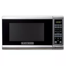 Black+Decker EM720CPY-PM 0.7 Cubic Foot 700 Watt Compact Stainless Steel LED Display Countertop Microwave Oven Kitchen Appliance w/ 10 Inch Turntable