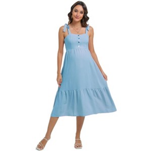 Women's Wrap Square Neck Ruffle Hem A-Line Maxi Dresses Baby Shower Pregnancy Dresses - 1 of 1