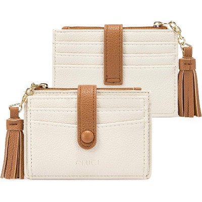 CLUCI Small Womens Wallet RFID Blocking Credit Card Holder with ID Window Leather Slim Card Wallets for Women Beige with Brown