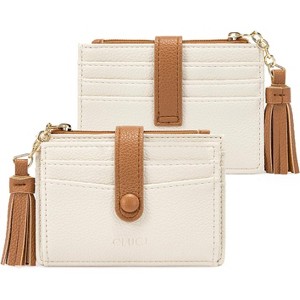 CLUCI Small Womens Wallet RFID Blocking Credit Card Holder with ID Window Leather Slim Card Wallets for Women Beige with Brown - 1 of 3